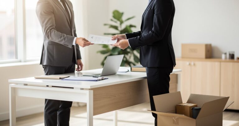 Salarié remettant sa demande de congé déménagement à son employeur dans un bureau