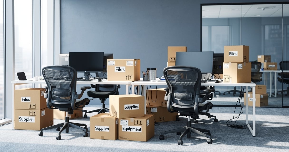 Bureaux d une entreprise en cours de demenagement avec cartons etiquetes