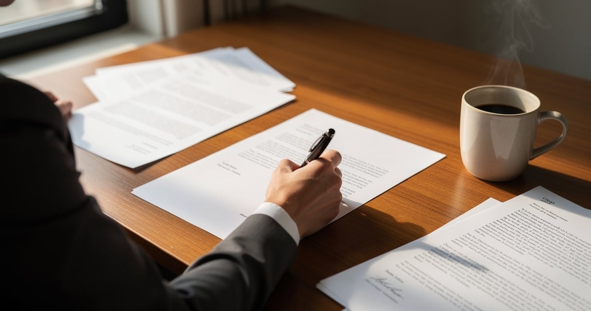 Personne rédigeant une lettre de résiliation de bail à son bureau